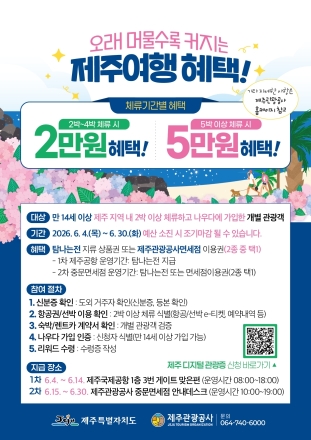 6월 제주 여행객 부담 던다…2박 이상 체류 시 최대 5만원 혜택